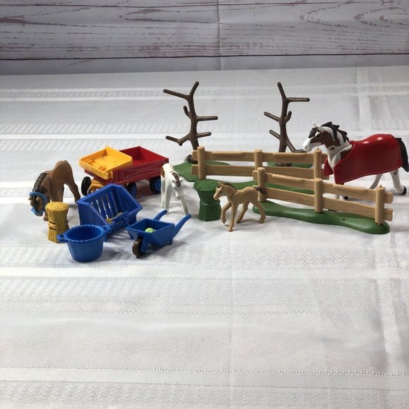 Playmobil Geobra Country Farm Mixed Lot 18+ pieces horses pony fence wagon toys - Picture 5 of 8